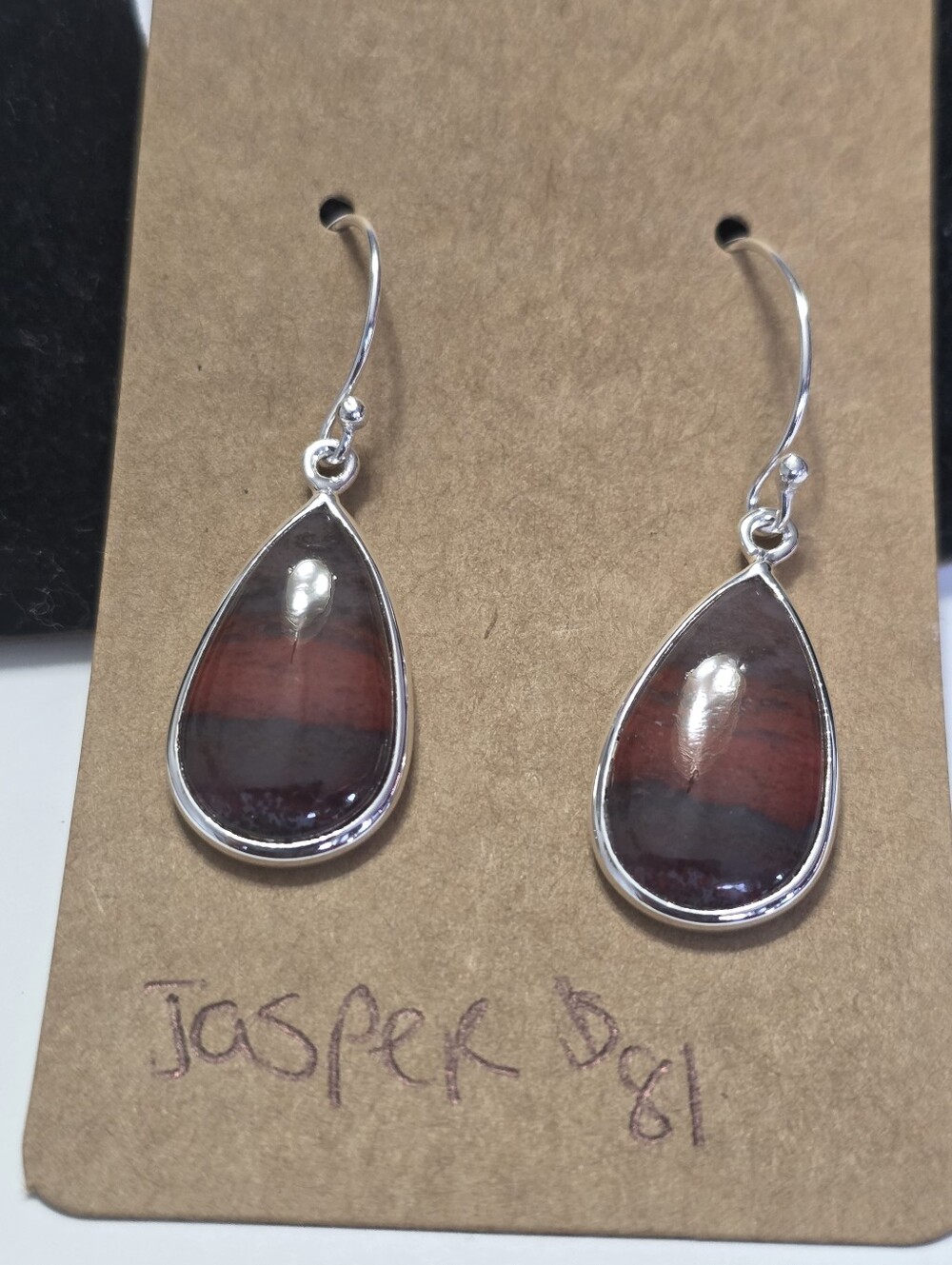 Sterling Silver Red and Brown Teardrop Jasper Earrings